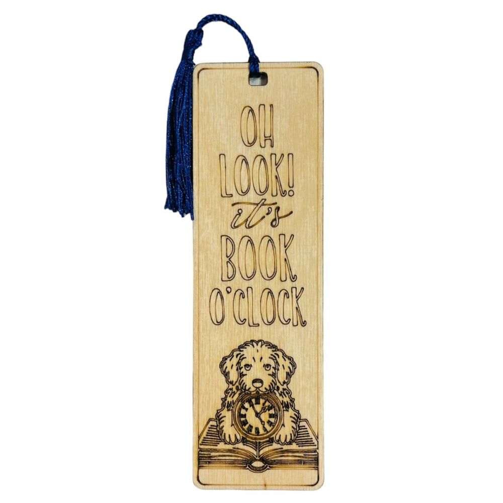 Wood Bookmark - Oh Look It's Book O'Clock - B038